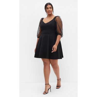 Women's Plus Size Asher Spot Sleeve Dress - black | CITY CHIC