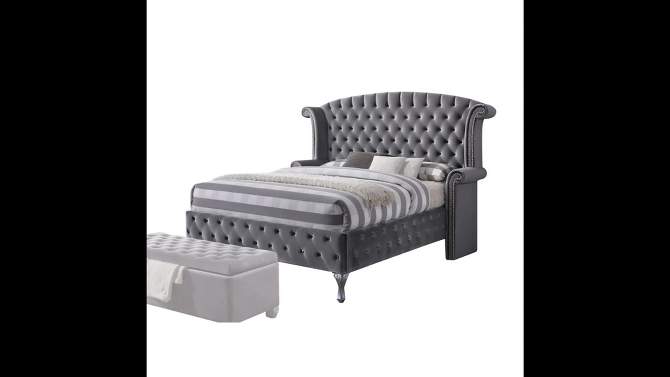 Rebekah Eastern King Bed Gray Fabric - Acme Furniture, 2 of 7, play video