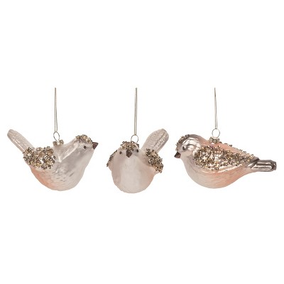 Transpac Glass Gold/Brown Bird Ornament Set of 2 Christmas Home Decorations