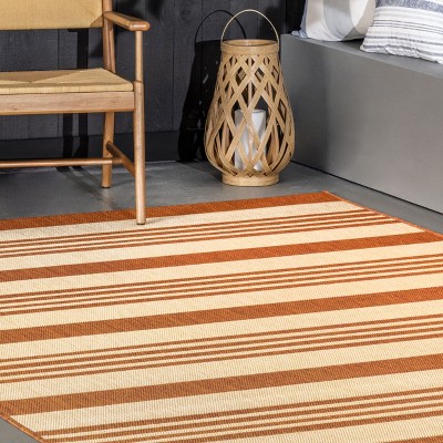 Terracotta Stripe Square Synthetic 64" Easy-Care Outdoor Rug