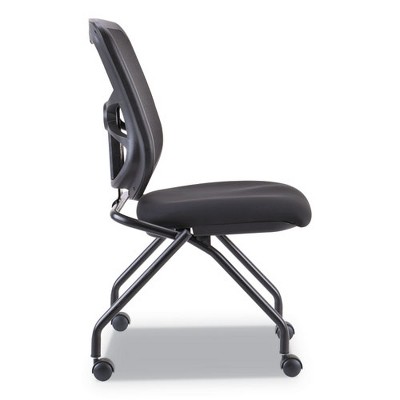 Black Mesh Armless Reception Chair with Fabric Seat