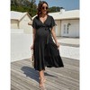 Whizmax Maternity Dress Women's V-Neck Puff Sleeve Pleated Maxi Dress for Baby Shower - 3 of 4