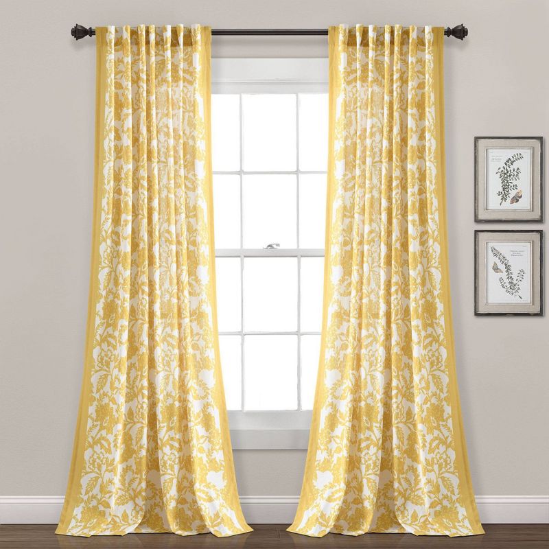 1pc 52&#34;x84&#34; Light Filtering Emma Textured Jacobean Curtain Panel Yellow - Lush D&#233;cor, 1 of 8