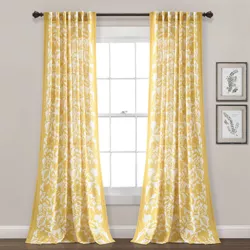 1pc 52"x84" Light Filtering Emma Textured Jacobean Curtain Panel Yellow - Lush Décor