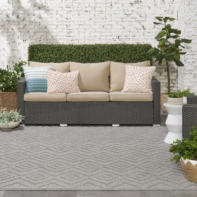 Silver Grey Diamond Flatweave Indoor Outdoor Area Rug 7' x 10'