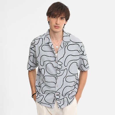 Campus Sutra Men Men's Cloud Grey Abstract-Lined Oversized Shirt