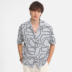Campus Sutra Men Men's Cloud Grey Abstract-Lined Oversized Shirt - 1 of 4