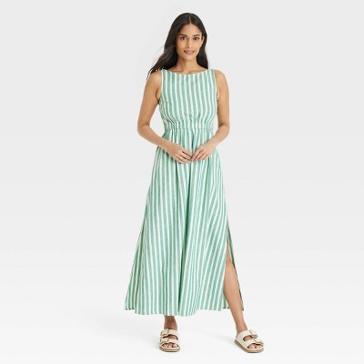 Women's Maxi A-Line Dress - Universal Thread™ Green Striped L