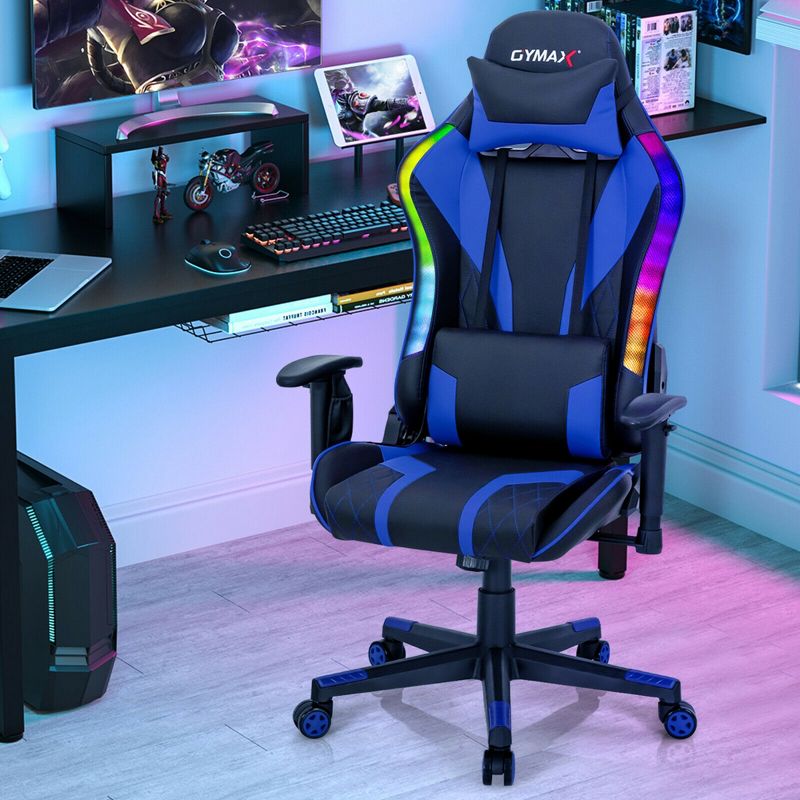 Costway Gaming Chair Adjustable Swivel Computer Chair w/ Dynamic LED Lights, 2 of 11