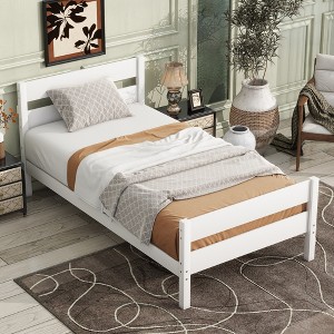 FONTOI Twin Bed Frame with Single Panel Headboard Footboard, Wooden Platform Bed, Wood Slat Support Mattress Foundation,  78.3"*41.5"*35.4" - 1 of 4