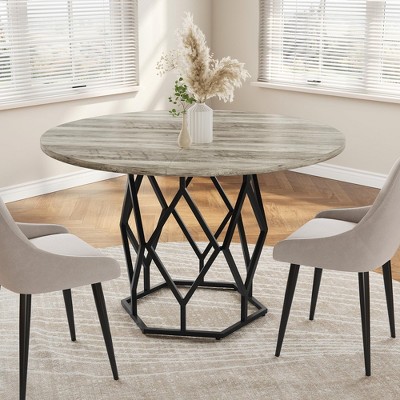47-Inch Round Wood Dining Table with Rust-Proof Metal Base, Stable Streamlined Design for 4-6 People