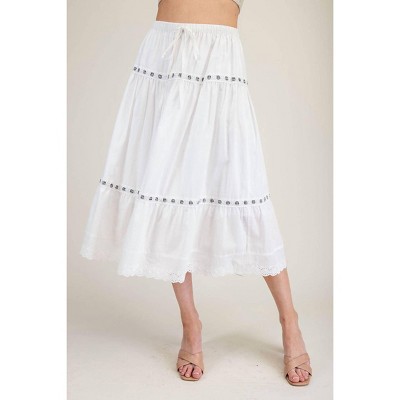 Women's Tiered Lace Trim Midi Skirt - ee:some