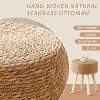 KTMBDW Round Ottoman Footstool Natural Seagrass Foot Stool Pouf Ottomans with Solid Wood Legs Hand Weave Hyacinth Footrest Step Stool for Living Room - 4 of 4