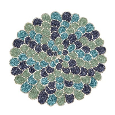 Saro Lifestyle Peacock Glamour Beaded Placemat (Set of 4), Blue, 14"x14"