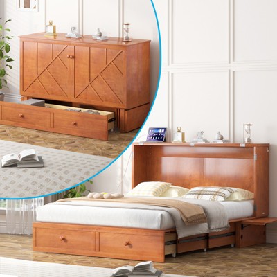 Mjkone Modern Queen Size Murphy Bed with USB ports & Foldable Mattress
