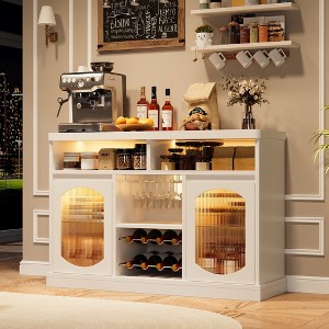 Modern Buffet Cabinet with LED Lights, White Sideboard Cabinet with 2 Glass Doors, Coffee Bar Cabinet with Adjustable Shelves for Kitchen Room - 1 of 4