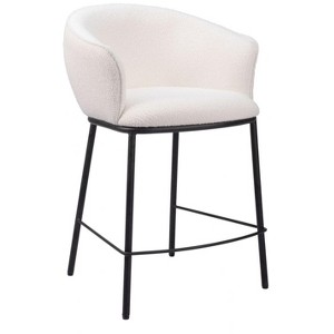 Zuo Modern Essen Counter Stool – 37"H Ivory Upholstered Seat in Textured Fabric with Black Steel Frame - 1 of 4
