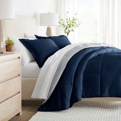 Navy and Light Gray Reversible Full Microfiber Comforter Set