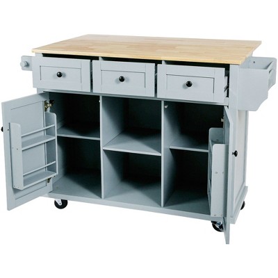 NicBex 3 Drawer Rolling Kitchen Island Cart with 3 Cabinets and Drop Leaf,Kitchen Island on Wheels with 2 Racks,Modern Island Table for Kitchen