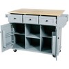 PAGED Dining Room Cabinet with Rubber Wood Drop-Leaf Countertop, Kitchen Island on 5 Wheels Storage Cabinet and 3 Drawers for Dinning Room - 3 of 4