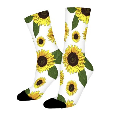 Floral Sunflower Women Printed Crew Socks Funny Funky Socks Soft Polyester Novelty Gifts for Artists Men