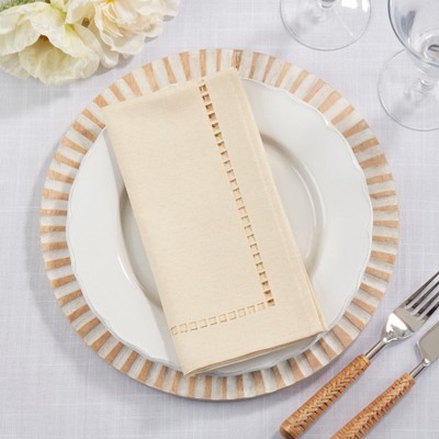 Ivory 20" Laser-Cut Hemstitch Cotton Napkin Set of 4