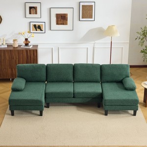 Karl Home |110 in. W Pillow Top Arm Chellie 4-Seat U-shaped Sofa in Green - 1 of 4