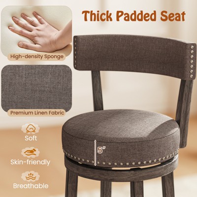 Gray 26" Swivel Counter Height Stools with Wood Frame and Upholstered Seat