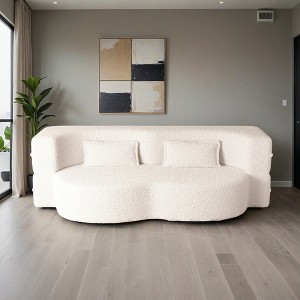Modern Floor Sofa with 2 Pillows,Convertible Teddy Fabric Foam-Filled Sleeper Sofa Bed,15" Full Size Folding Mattress - Leovsnove - 1 of 4
