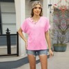 Coolmee Women Trendy Casual Hollow V Neck Jacquard Button Loose Short Sleeve T-shirt Tops - 3 of 4