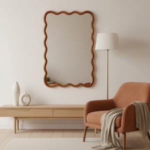 Yellowish Brown 24"x36" Wavy Rectangle Solid Wood Frame Decorative Mirror,For Bedroom, Bathroom, Living Room, Entryway - 1 of 4