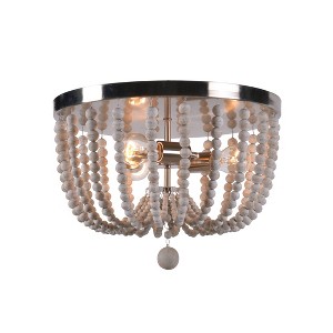 3-Light Dumas Wood Bead Flush Mount Pendant Brushed Steel/Distressed White - Kenroy Home - 1 of 4