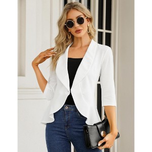 Womens Open Front Peplum Hem 3/4 Sleeve Casual Blazer Cardigan Jacket - 1 of 4