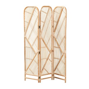 bali & pari Firenze Rattan Room Divider Natural Brown: Handcrafted, Trifold, Bohemian Design, No Assembly Required - 1 of 4