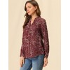 Allegra K Women's Floral Loose V Neck Long Sleeve Button-Up Shirt - 4 of 4