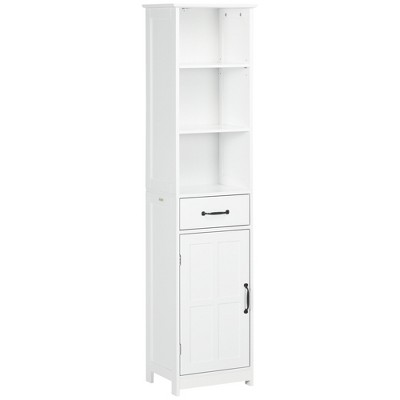 kleankin Tall Bathroom Storage Cabinet, Freestanding Linen Tower with  3-Tier Open Adjustable Shelves, Cupboard and Drawer, Narrow Slim Floor  Organizer