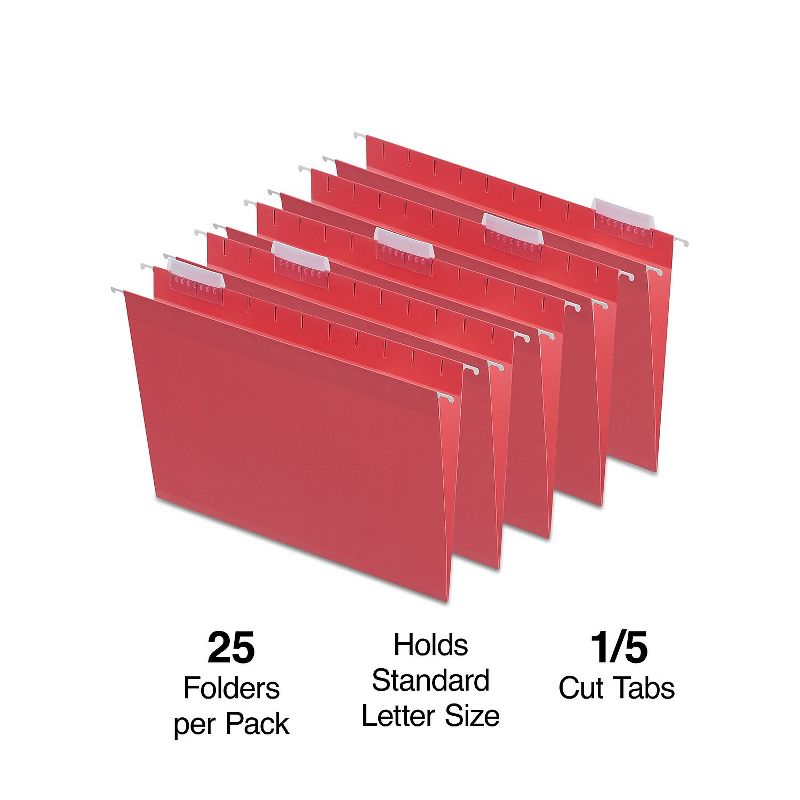 Staples Hanging File Folders 5-Tab Letter Size Red 25/Box (163535), 2 of 6