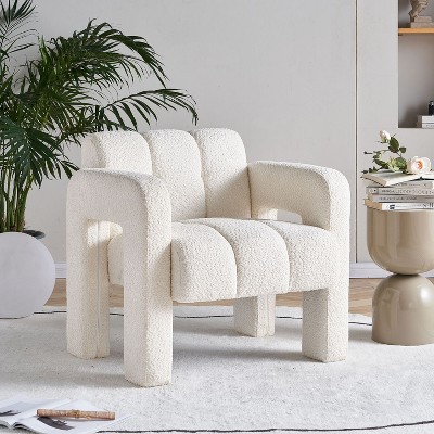 31.10" Boucle Upholstered Accent Chair, Modern Wood Frame Armchair - Maison Boucle