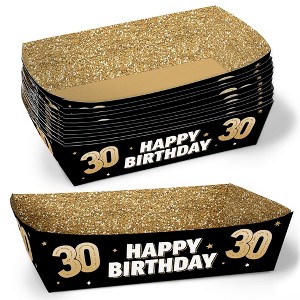 Big Dot of Happiness 30th Birthday Party Paper Food Trays, Disposable Food Boats, Black & Gold Picnic, BBQ, Double-Sided Paper Meal Holders - 12 Ct - 1 of 4