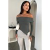 Women's Blouse Off-Shoulder Ribbed Long Sleeve Top Asymmetric Hem Shirt - 2 of 4