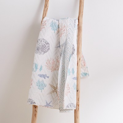 Sun-Kissed Island Cotton Quilted Throw - Coastal Coral & Teal