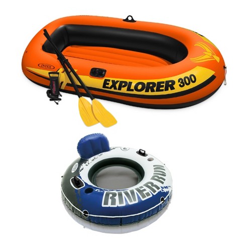 Intex Compact Inflatable Fishing 3 Person Raft With Pump & Oars & 1 Person  Tube : Target