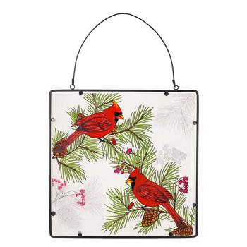 Christmas Winter Cardinal Wall Art  -  One Wall Hanging 16.25 Inches -  Stain Glass Look  -  6Awd809  -  Glass  -  Red