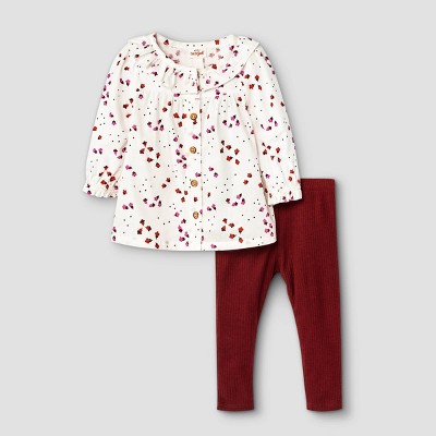 Image of Baby Girls' 2pc Woven Top & Rib Leggings Set - Cat & Jack™ Maroon 0-3M