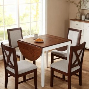 Homy Casa Drop-Leaf Dining Table, White and Walnut – Space-Saving Convertible Design - 1 of 4