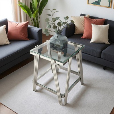 20" Square Steel End Coffee Table with Double Glass Layers