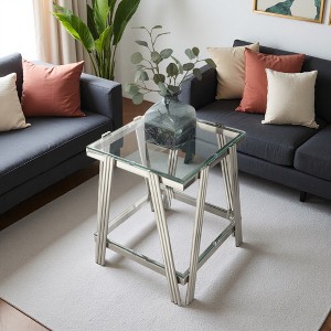 20" Square Steel End Coffee Table with Double Glass Layers - 1 of 4
