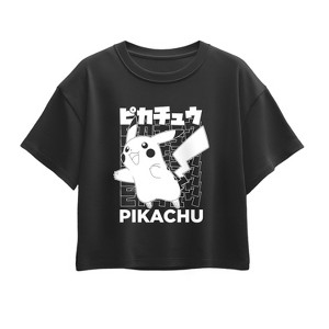 Girls' - Pokémon - Pikachu Kanji Short Sleeve Boxy Graphic T-Shirt - 1 of 2
