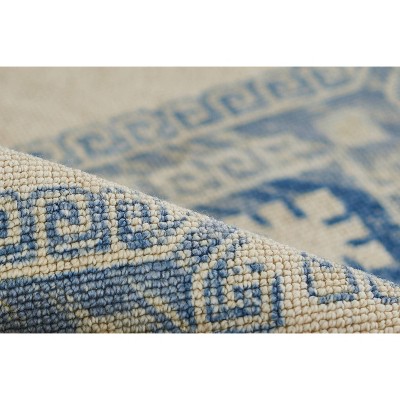 Ivory and Blue Medallion Wool Blend Area Rug 2' x 3'