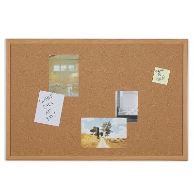 MyOfficeInnovations Standard Cork Bulletin Board Oak Finish Frame 3'W x 2'H 1682316
